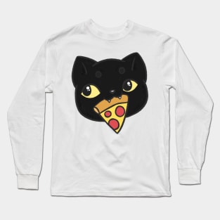 Black cat with pizza Long Sleeve T-Shirt